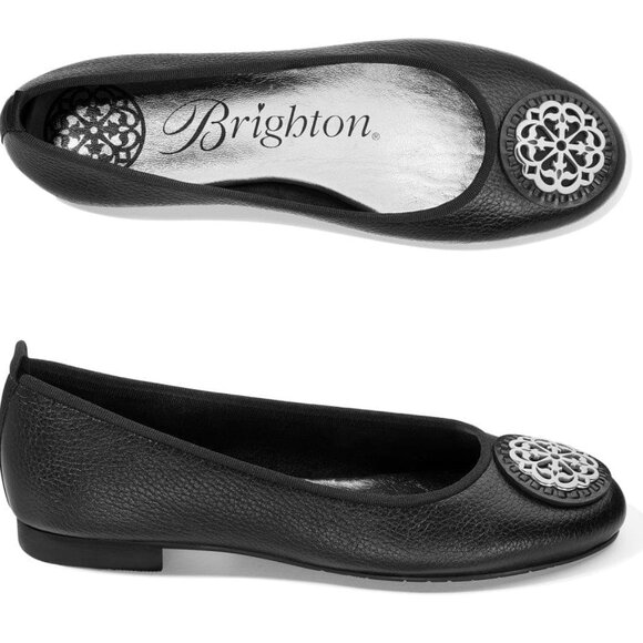 Brighton Aleta Black Ballet Flats Silver Ferrara Italian Leather Quiet Luxury 7 - Picture 15 of 15